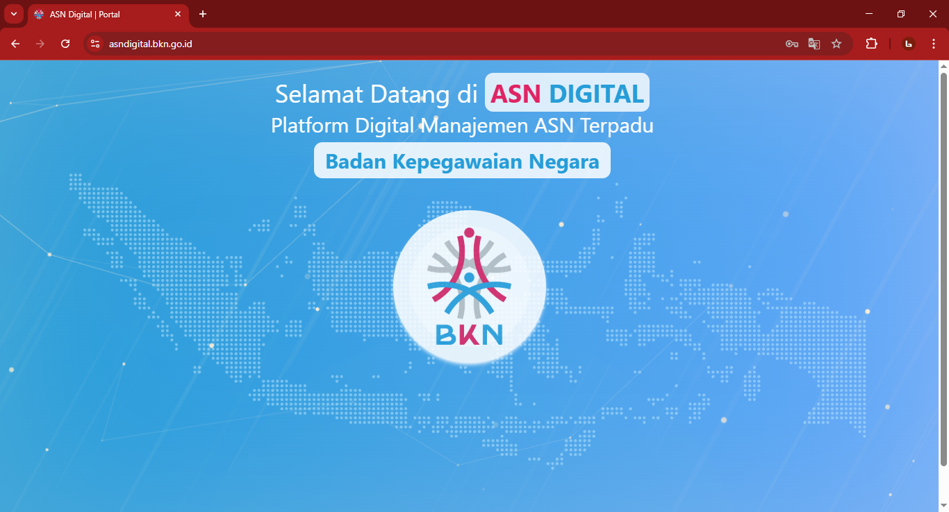 Tampilan halaman web aplikasi ASN Digital milik Badan Kepegawaian Negara (BKN) Republik Indonesia